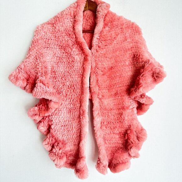 Pink Rabbit Fur Woven Triangular Shawl Scarf Wrap - Picture 4 of 8